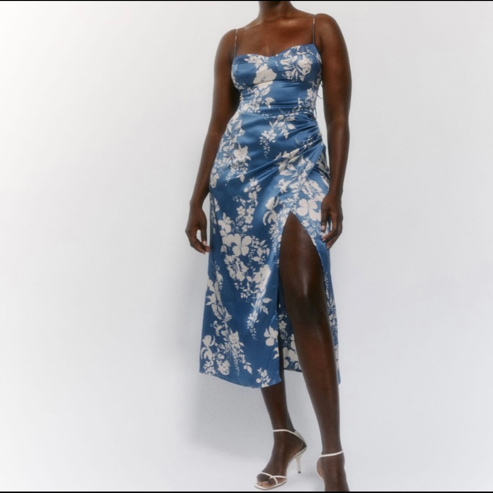 Reformation Marguerite Blue Floral Silk Dress